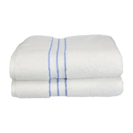 Superior 900GSM-H BTOWEL LB 900 Gsm Egyptian Cotton Bath Towel Set - White With Light Blue Border; 2 Pieces